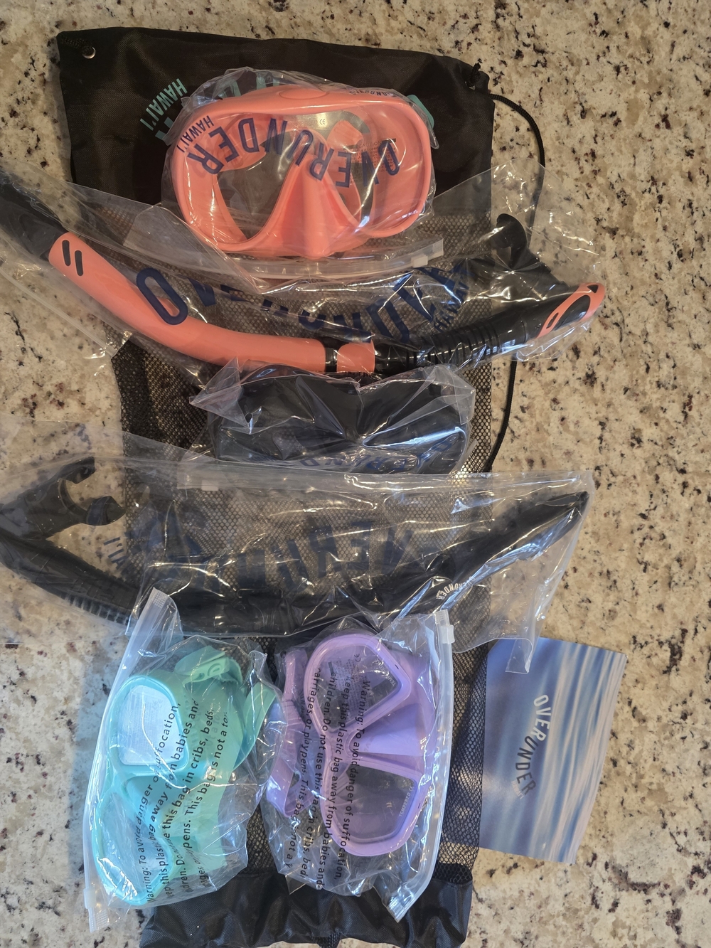 ๐คฟ2 Adult/ 2 Kids Snorkel Sets Mask and 2 Snorkels OVERunder HAWAI'I brand ๐คฟ